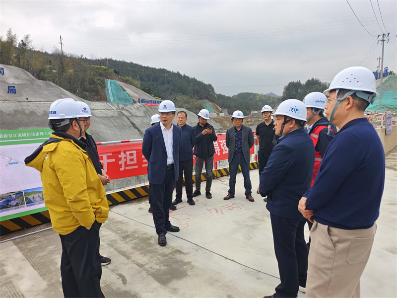 3月27日，縣長王奇勇帶隊調(diào)研防洪工程項目建設(shè)情況，黃山徽投集團(tuán)黨委書記、董事長洪筱明，副總經(jīng)理張高峰陪同調(diào)研。.jpg